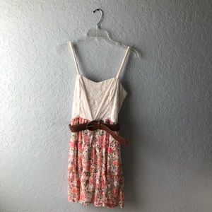 Cream/Floral, Sequin Hearts Lace Belted Dress, S